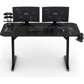 SENSE7 Nomad Cybernetic Gaming Tisch 140x60, PC Tisch mit Kopfhörerhaken, Getränkehalter, Controller Halter, Gaming Computertisch mit Kohlefaseroberfläche, Ergonomischer Gaming Desk