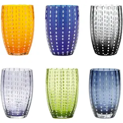 Zafferano Perle Gläser Set 1 – 6er-Set, bunte mundgeblasene Gläser, 32 cl, handgefertigt, Wasser/Cocktails