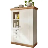 furn.design Highboard weiß Pinie und Eiche Wotan Landhaus Anrichte 102 x 139 cm - Weiß, Naturbelassen
