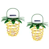 2er Pack Solar Laterne Outdoor Hängende Gartenleuchte, Outdoor Landschaft Dekorative Ananas Lichter 60 LED mit Griff, Wasserdichte Solar Laterne