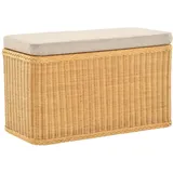 Krines Home Wäschetruhe Rechteckige Truhe Sitztruhe gepolstert mit Deckel Natur-Rattan (Wäschebox mit Inlett), Sitzbank mit Stauraum beige