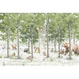A.S. Création Fototapete Wildlife 3,75 m x 2,50 m - WALLLOVE Wald-Tapete Kinderzimmer in Grün, Braun, Beige inkl. Kleister - DD129593
