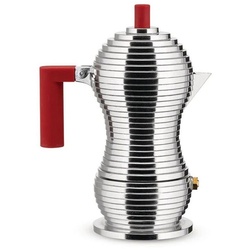 Alessi Espressokocher Pulcina Rot für 6 Tassen, 0,3l Kaffeekanne silberfarben