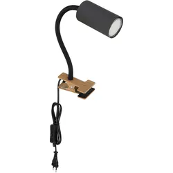 Schreibtischlampe klemmbar Schwanenhals Leselampe Bett Klemme Klemmleuchte Schreibtisch, Kunststoff Metall Holzoptik graphit, 1x GU10, LxBxH 29x10x41,5 cm