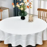 Plenmor Tischdecke für runden Tisch, natürliche Tischdecke für den Außenbereich, Baumwolle, Leinen, Stoffdecke für Küche, Garten (Weiß, rund, 135 cm Durchmesser)