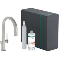 Hansgrohe Aqittura M91 Küchenarmatur, Sodasystem 210, Ausziehauslauf, Starter Set, Edelstahl Finish