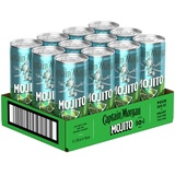 Captain Morgan White Mojito, Erfrischendes Mixgetränk mit 10 Prozent Alkohol, 12 Dosen x 250 ml (EINWEG Verpackung), Weißer Rum mit Limetten- und Minzgeschmack für unterwegs