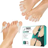 Tech Therapeutics Zehenspreizer Silikon - Hallux Valgus Zehenspreizer Schienen Kit Tag und Nacht - Orthopädisches Korrekturset für Ballenzehen mit Silikon-Zehentrennern und Dilatatoren