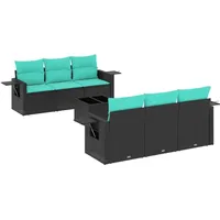 vidaXL 7-teiliges Gartensofa-Set mit Kissen, schwarzes Polyrattan - Schwarz