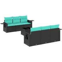 vidaXL 7-teiliges Gartensofa-Set mit Kissen, schwarzes Polyrattan - Schwarz