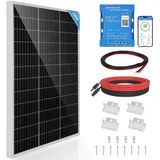 DERUXI 120W Monokristallines Solarpanel-Kit 12V Solarpanel 120 Watt Solarmodul enthält 20A Bluetooth Solarladeregler + 5m Solarkabel + Z-Brackets für Wohnmobil, Boot, Wohnwagen, Haushalt