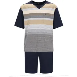hajo Herren Schlafanzug - kurz, Klima-Komfort, V-Ausschnitt, Shorty Blau/Grau 4XL