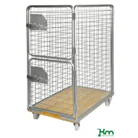 Kongamek Rollcontainer verzinkt 1200x750x1700mm mit Holzboden, 4 Gitterwänden 65x65mm