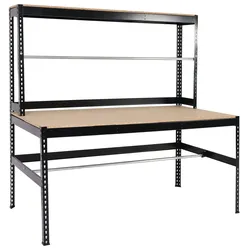 Mendler Packstation HWC-J84, Packtisch Arbeitstisch Werktisch, Rollenhalter höhenverstellbar, Holz Stahl 183x183x90cm, schwarz