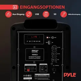 Pyle Audio Pyle PA Musikbox, Partybox, Tragbare Karaoke Maschine mit Mikrofon, Party Lautsprecher mit Bluetooth, Sound Anlage 6,5'' Subwoofer, PA Anlage Komplettset, Karaoke Set LED-Akku-Anzeige, MP3/USB/SD 600W