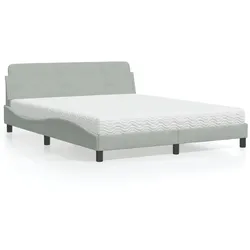 Bett mit Matratze – Hellgrau, 160x200 cm, Samt – Stilvoll & bequem