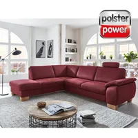 polsterpower Ecksofa - rot - mit Liegefunktion - Recamiere links Sofa