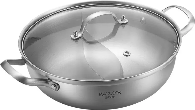 Maxcook 3-schichtiger 304 Edelstahl-Doppelgeschmack-Hotpot – Mit Glasdeckel – 32 cm