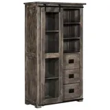 Massivmoebel24 Industrial Used-Look Vitrine Mango massiv Schrank Regal Schiebetür Hochschrank