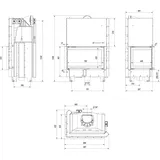 Kamineinsatz aus Stahl KRATKI MBO links 15 kW Ø 200 mit Schiebetür schwarz Verkleidung - Schwarz