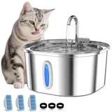 PEKTACO 3.2L Trinkbrunnen für Katze Edelstahl – Katzen Trinkbrunnen mit Sichtfenster, Leiser Betrieb, Haustierbrunnen,3 Filtern + 3 Schwämmen