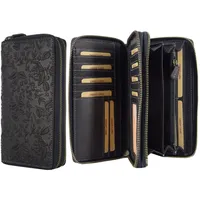 Hill Burry Geldbörse Geldbeutel Geldtasche Damen Blumen Leder Schwarz