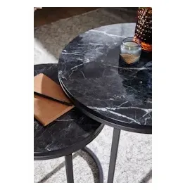 FineBuy Beistelltisch 2er Set Marmor Optik Rund Tisch