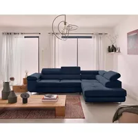 Bestmobilier - Zaria – ecksofa rechts – mit schlaffunktion und bettkasten sowie verstellbaren kopfstützen – 5-sitzer – aus cord - blau