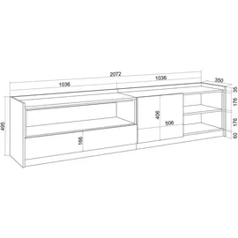 SKRAUT HOME Lowboard 207x50x37 cm Schwarz Eiche Holzwerkstoff
