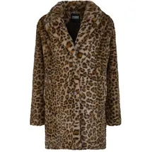 URBAN CLASSICS Damen Mantel Ladies Oversized Faux Fur Leo Coat, Kunstfell Mantel mit Leopardenmuster, Felljacke für Herbst & Winter, Größen XS - XL - XL