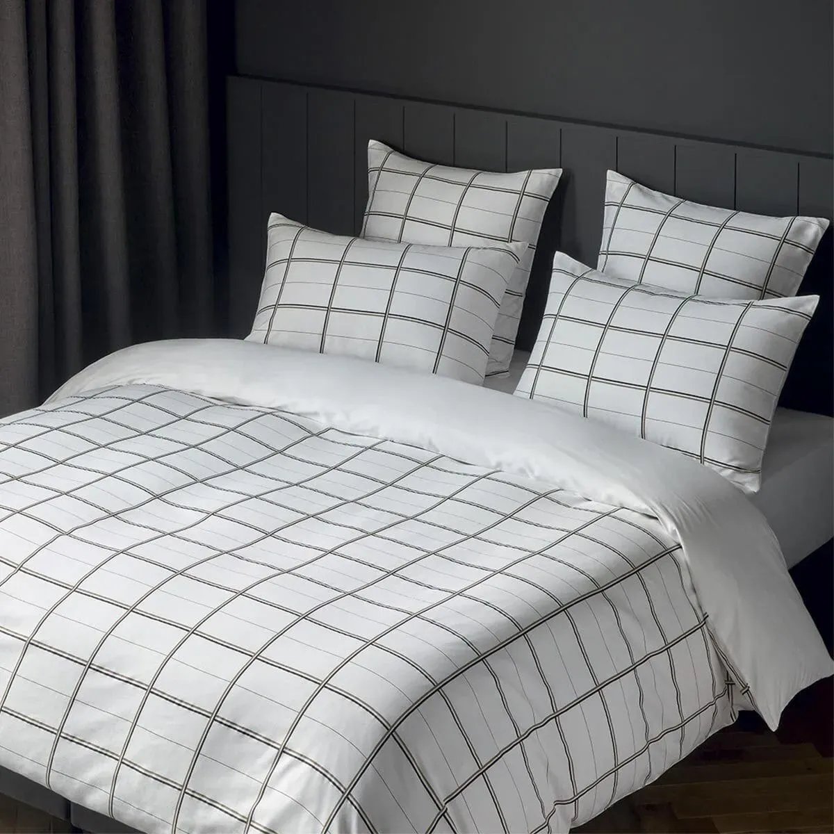 Hugo Boss Home Satin Bettwäsche Check 135x200 cm + 40x80 cm | white - weiß