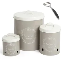 Katai - 3-teiliges Gemüsedosen-Set für Kartoffeln, Zwiebeln und Knoblauch – Metall-Bauernhaus-Küchenbehälter mit robustem Schäler