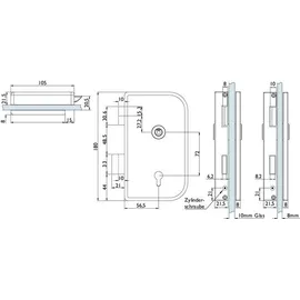 Hermat Glastürschloss 6033 PZ L-Roma Profilzylinder