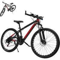 BJTDLLX 26 Zoll Mountainbike Premium Jungen Fahrrad Mädchen Aluminiumlegierung MTB Fahrräder 21 Gang-Schaltung Damen & Herren Bicycle, Vornefederung, Scheibenbremse (Schwarz Rot)