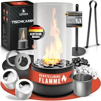 Tischkamin Ethanol Tischfeuer Indoor & Outdoor - Bioethanol Tischkamin Mit Verstellbarer Flamme - 2 Brennkammern für unendliche Brenndauer - Bio Ethanol Kamin mit Zwei Steinarten - Balkon Gartendeko