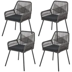 Juskys Rope Gartenstühle Kastos 4er Set - Outdoor Stuhl 150 kg belastbar - Gartenstuhl Grau