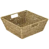 HMF Geschenkkorb Aufbewahrungskorb geflochten aus Seegras Rechteckig 30 x 30 x 12 cm beige