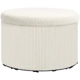 Homcom Sitzhocker mit Stauraum Hocker Deckel, Runder Polsterhocker Fußhocker mit Cord-optik für Wohnzimmer, Schlafzimmer 60 x 60 x 41 cm Beige