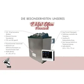 Karibu Sinai 3 inkl. 9 kW Ofen + Steuergerät Easy Finnisch + Dachkranz