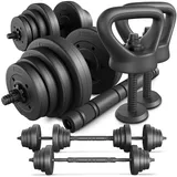 TREX SPORT Hanteln Set | 4in1 Set Kurzhanteln Langhantel, Liegestütze & Kettlebell | 20kg 40kg Hantelset Dumbbell Set mit Verbindungsrohr - 40kg (2x20kg)