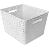 Aufbewahrungskorb Aufbewahrungskiste Staubox Kunststoffbox Rattan 18L Weiss - Weiß