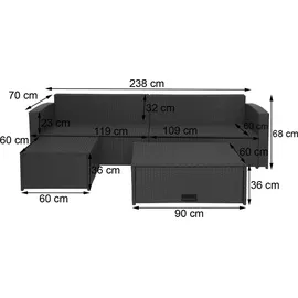 Mendler Poly-Rattan Garnitur HWC-J34, Balkon-/Garten-/Lounge-Set Sitzgruppe Sofa, Staufach ~ schwarz, Kissen creme-beige