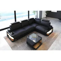 Sofa Dreams Ecksofa Leder Couch Siena L Form Ledersofa, L-Form Ledersofa mit LED-Beleuchtung schwarz