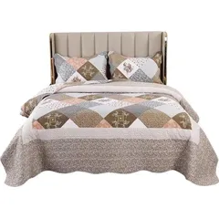 Doppelbett-Decken-Set, 240 x 260 cm, gewatteert, Patchwork, Polyester, 2 Kissenbezüge 50 x 90 cm, Muster
