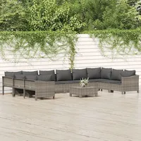 Ankonbej 11-tlg. Garten-Lounge-Set mit Kissen Grau Poly Rattan