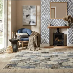 Kadima Design Stilvoller Teppich mit geometrischem Muster in Blau-Grau, aus Polyester, pflegeleicht & langlebig – `Wye`. 200x290 cm