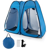 COSTWAY Pop up Duschzelt 230x122x193cm für 2 Personen, Umkleidezelt Doppelzimmer inklusive Fenster & Innentasche, Toilettenzelt Wurfzelt für Camping und Outdoor-Aktivitäten (Blau)