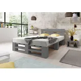 Lermowood Palettenbett M2 180 x 200 cm mit Kopfteil Grau Holzbett Massivholzbett Bett aus Paletten Seniorenbett Kinderbett Jugendbett - Grau