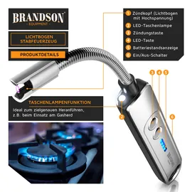 Brandson USB Lichtbogen Stabfeuerzeug Silber
