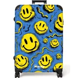 NoBoringSuitcases.com© Kinderkoffer Gelbe verschnörkelte Smiley-Gesichter auf blauem Hintergrund 77 cm - 9, 8 Rollen, Großer Reisetasche mit Rollen für 30kg, Kinderkoffer blau|bunt|gelb 51.5 cm x 77 cm x 28 cm